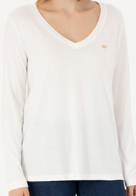 Kadın Ekru V Yaka Sweatshirt - 50271543021