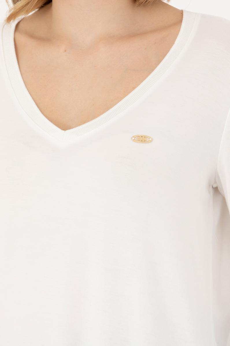 Kadın Ekru V Yaka Sweatshirt