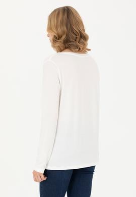 Kadın Ekru V Yaka Sweatshirt - 50271543021