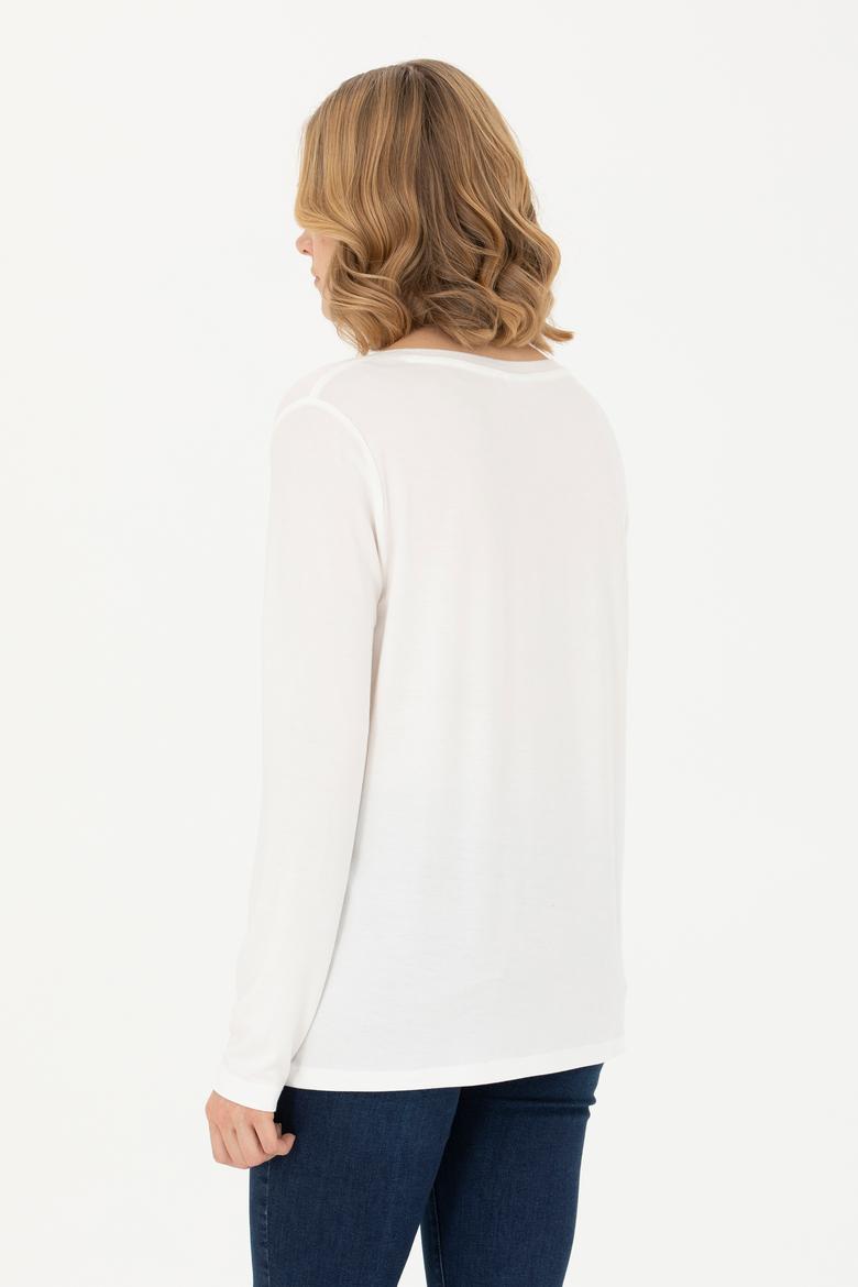 Kadın Ekru V Yaka Sweatshirt - 50271543021