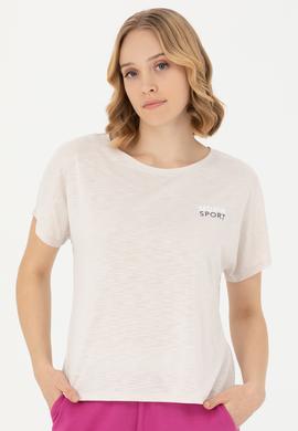 Kadın Taş Bisiklet Yaka Tişört - 50271621028