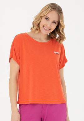 Kadın Turuncu Bisiklet Yaka Tişört - 50271621059