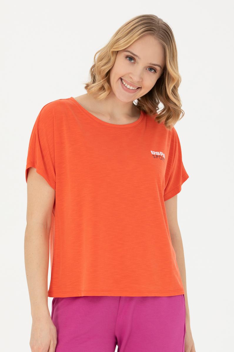 Kadın Turuncu Bisiklet Yaka Tişört