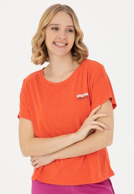 Kadın Turuncu Bisiklet Yaka Tişört - 50271621059