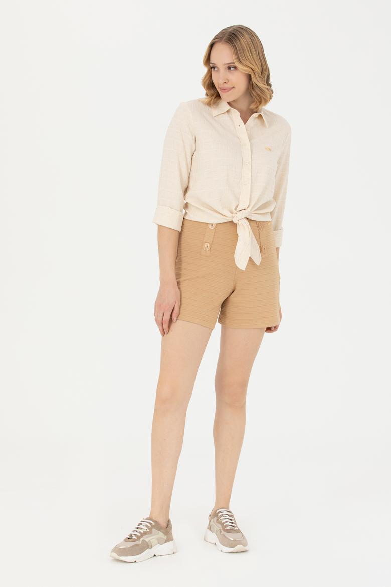 Kadın Camel Örme Şort