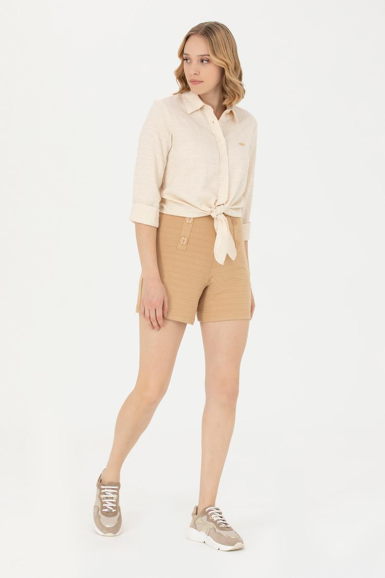 Kadın Camel Örme Şort - 50263791019