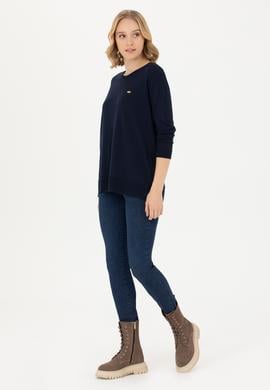 Kadın Lacivert Bisiklet Yaka Basic Kazak - 50277309001