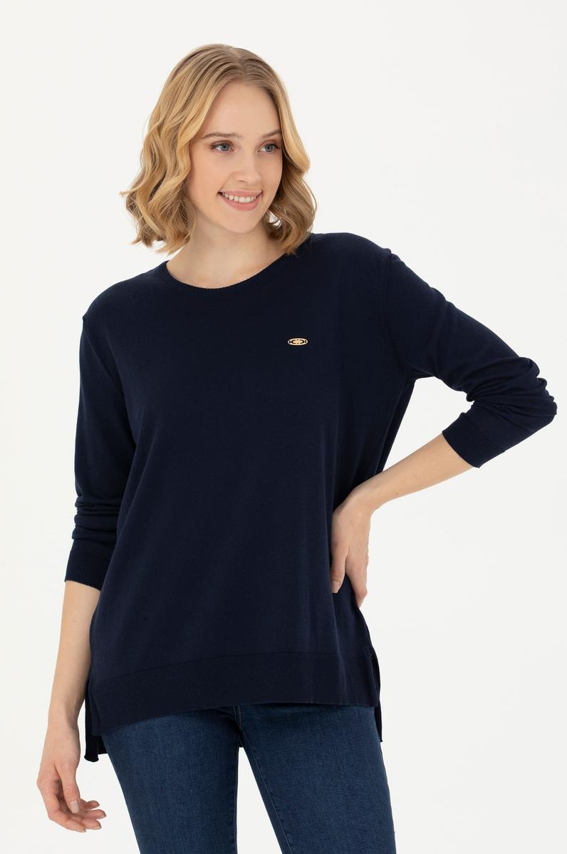 Kadın Lacivert Bisiklet Yaka Basic Kazak