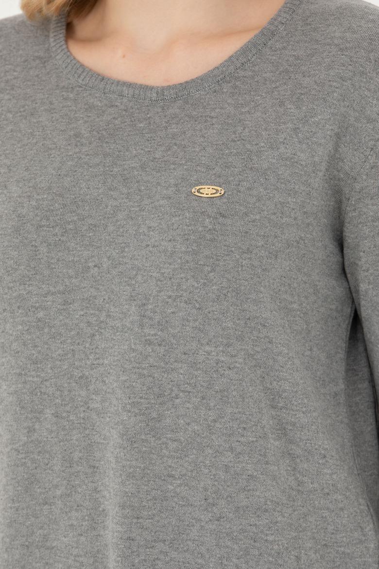 Kadın Gri Melanj Bisiklet Yaka Basic Kazak - 50277309010