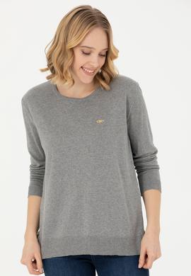 Kadın Gri Melanj Bisiklet Yaka Basic Kazak - 50277309010