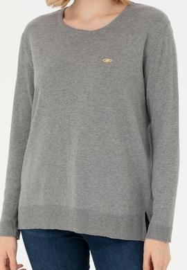 Kadın Gri Melanj Bisiklet Yaka Basic Kazak - 50277309010