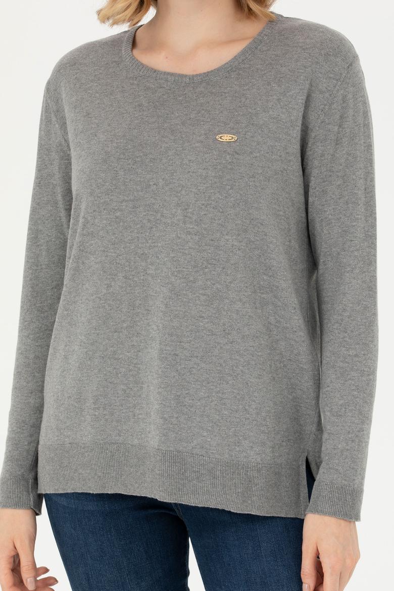 Kadın Gri Melanj Bisiklet Yaka Basic Kazak - 50277309010