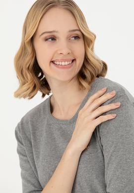 Kadın Gri Melanj Bisiklet Yaka Basic Kazak - 50277309010