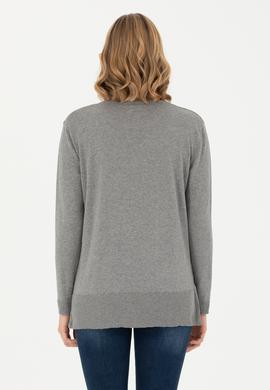 Kadın Gri Melanj Bisiklet Yaka Basic Kazak - 50277309010