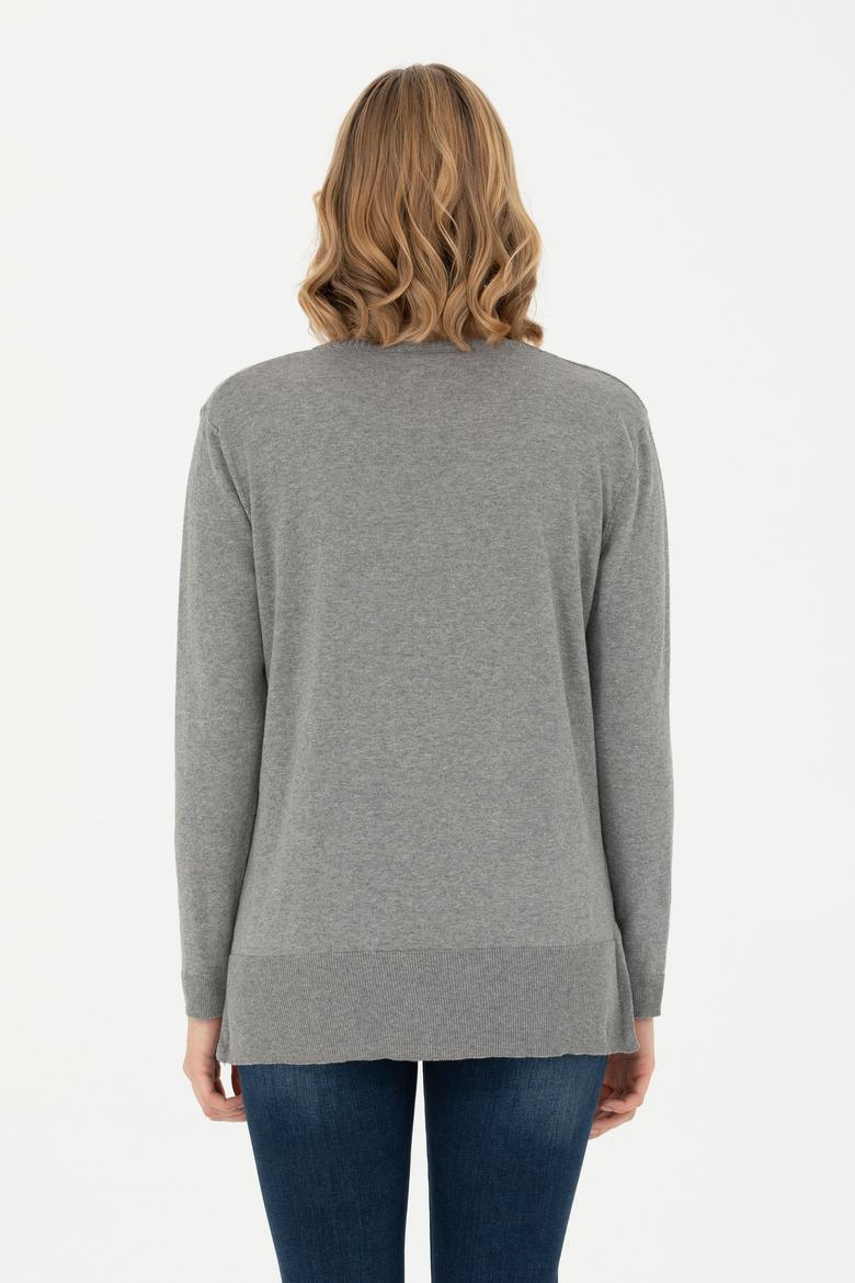 Kadın Gri Melanj Bisiklet Yaka Basic Kazak - 50277309010