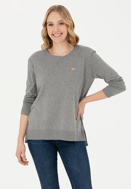 Kadın Gri Melanj Bisiklet Yaka Basic Kazak - 50277309010