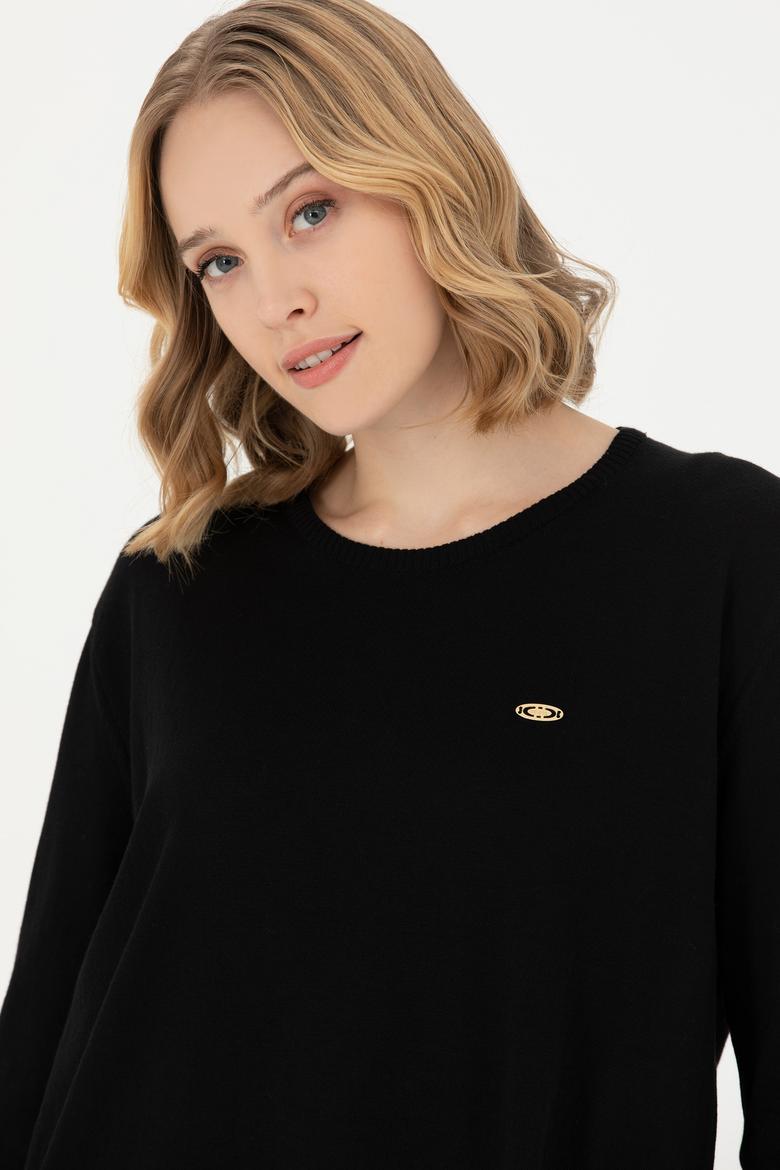 Kadın Siyah Bisiklet Yaka Basic Kazak - 50277309022