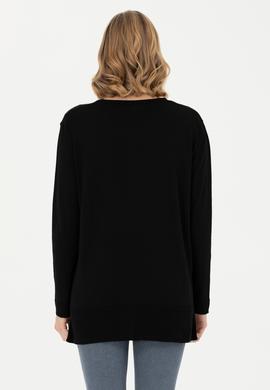 Kadın Siyah Bisiklet Yaka Basic Kazak - 50277309022