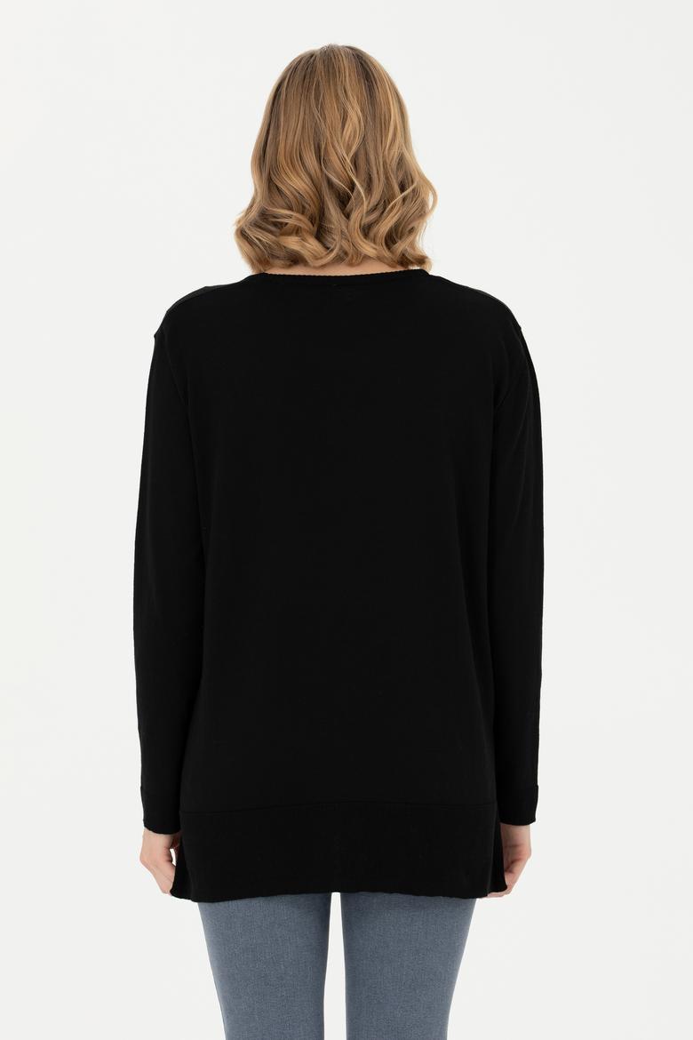 Kadın Siyah Bisiklet Yaka Basic Kazak - 50277309022