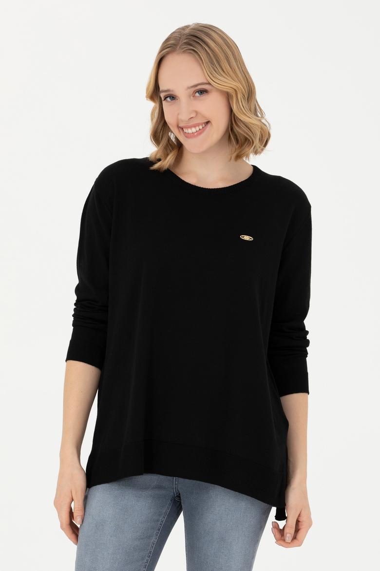 Kadın Siyah Bisiklet Yaka Basic Kazak