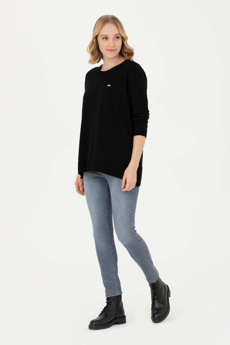 Kadın Siyah Bisiklet Yaka Basic Kazak - 50277309022