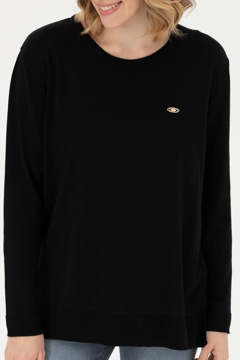 Kadın Siyah Bisiklet Yaka Basic Kazak - 50277309022