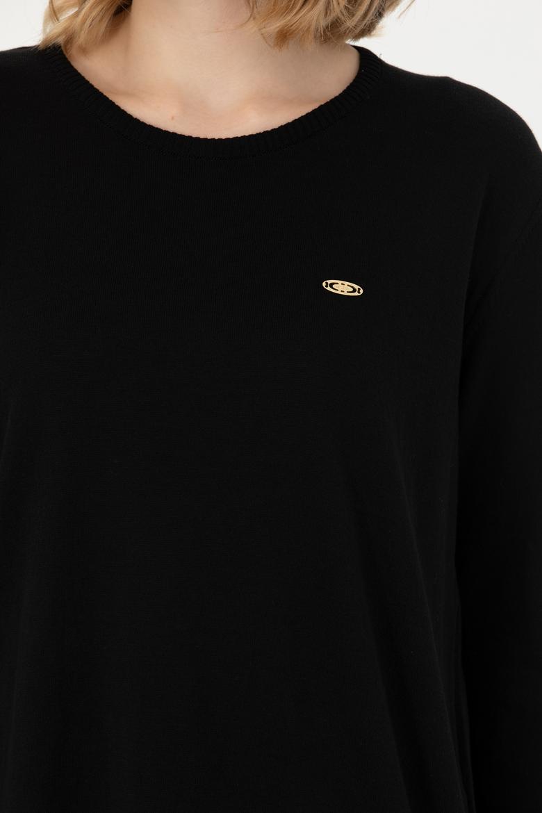 Kadın Siyah Bisiklet Yaka Basic Kazak - 50277309022