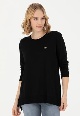 Kadın Siyah Bisiklet Yaka Basic Kazak - 50277309022