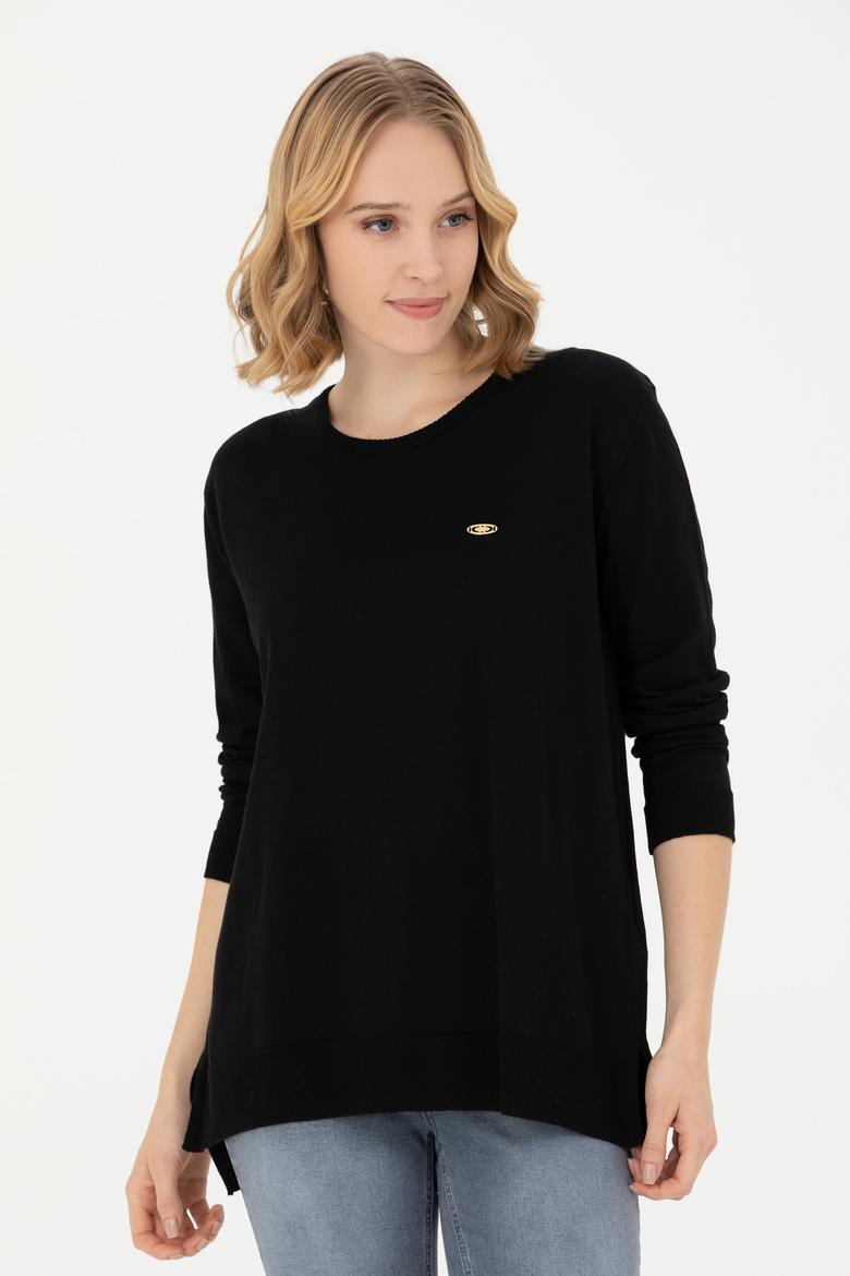 Kadın Siyah Bisiklet Yaka Basic Kazak - 50277309022