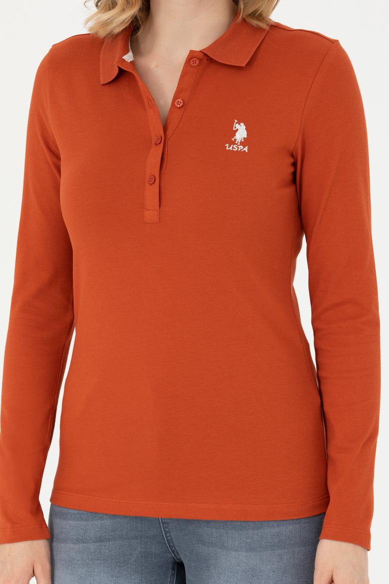 Kadın Kiremit Polo Yaka Basic Sweatshirt - 50271573227