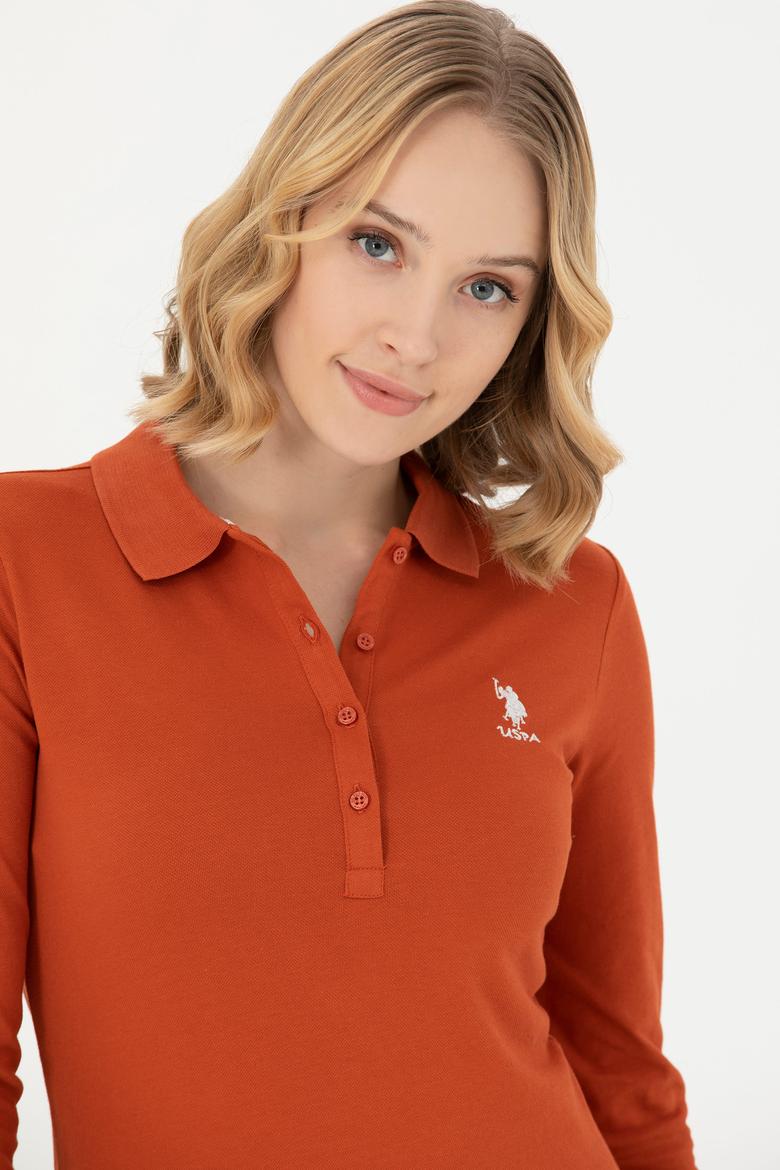 Kadın Kiremit Polo Yaka Basic Sweatshirt - 50271573227