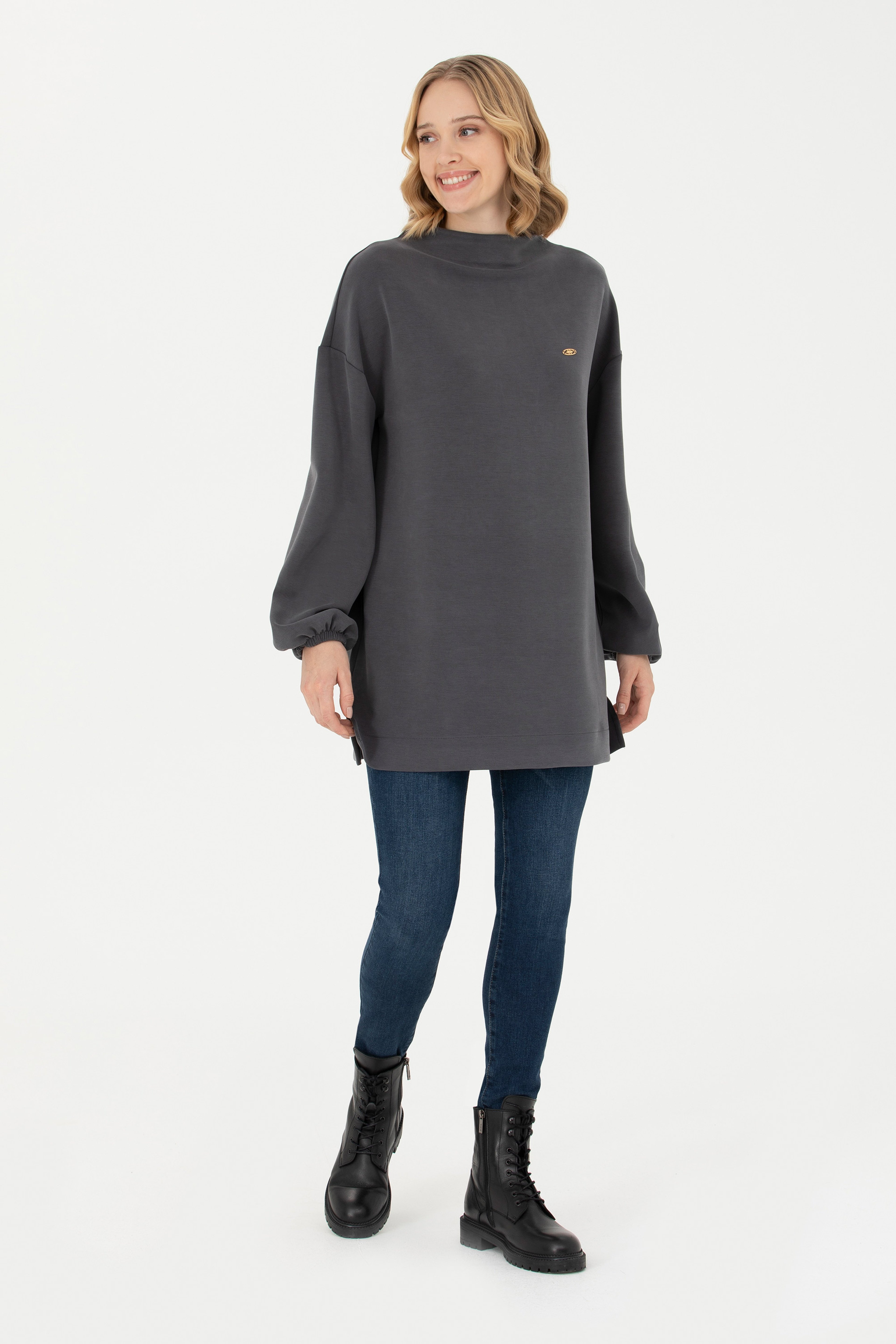 Kadın Antrasit Dik Yaka Sweatshirt - Image 4