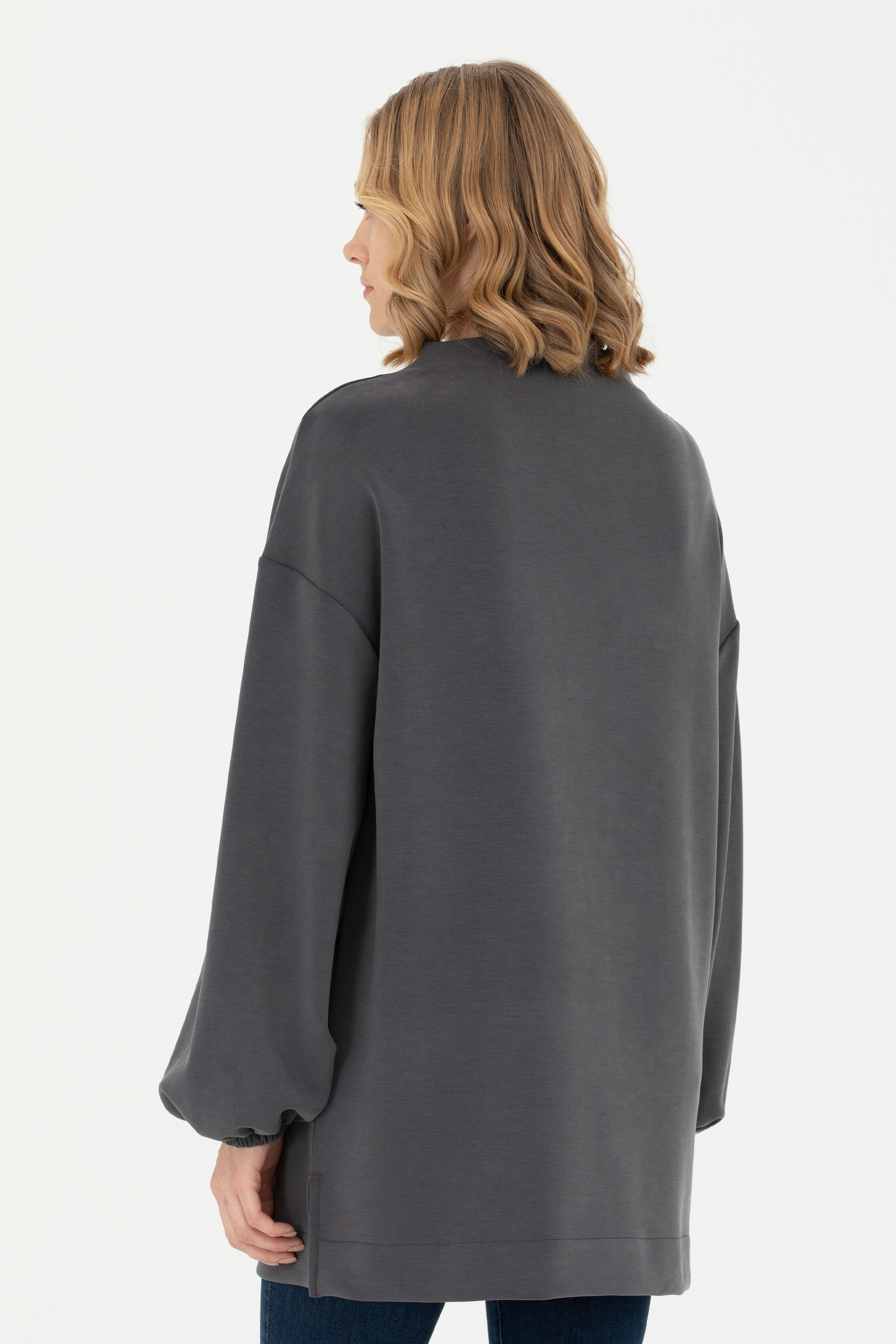 Kadın Antrasit Dik Yaka Sweatshirt