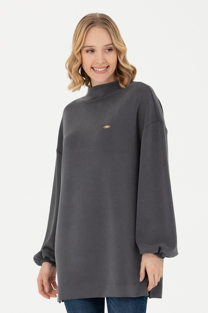 Kadın Antrasit Dik Yaka Sweatshirt