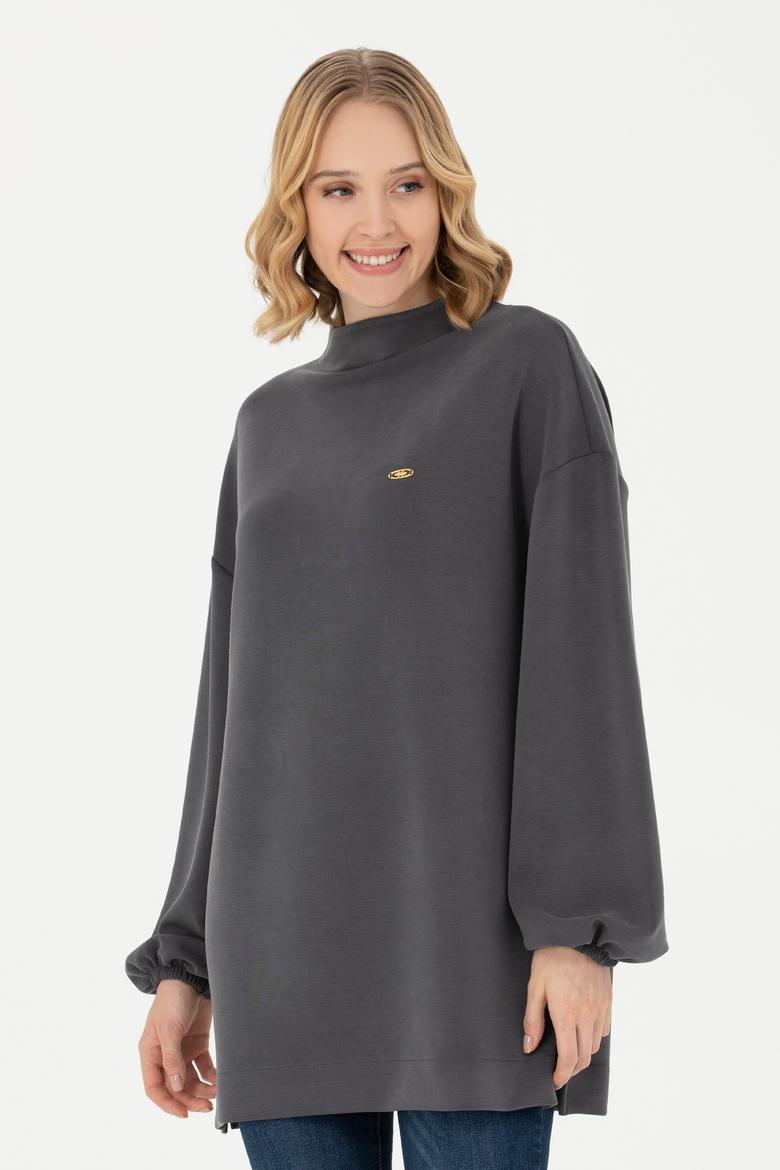 Kadın Antrasit Dik Yaka Sweatshirt