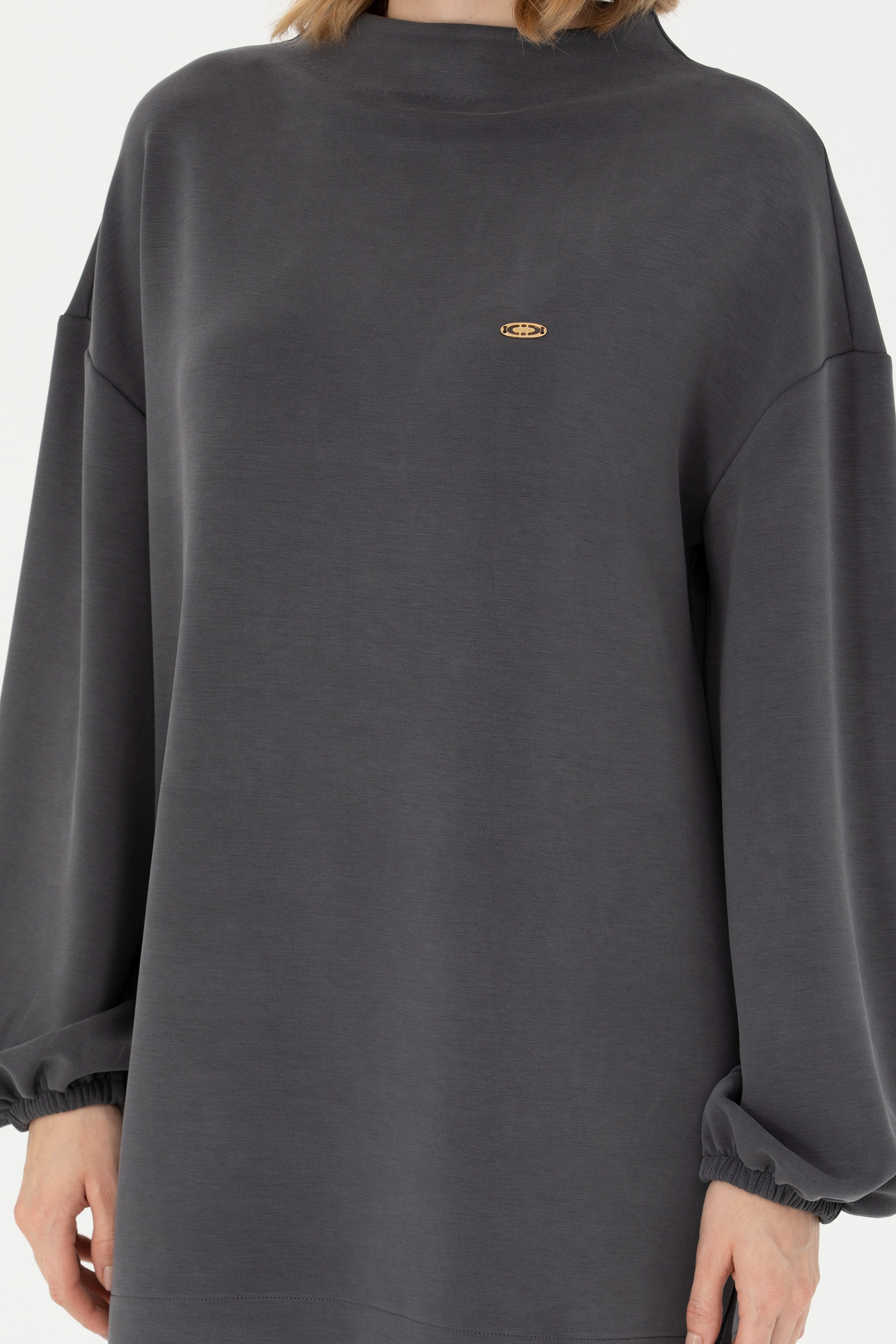 Kadın Antrasit Dik Yaka Sweatshirt