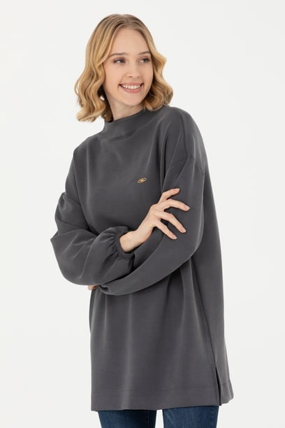 Kadın Antrasit Dik Yaka Sweatshirt