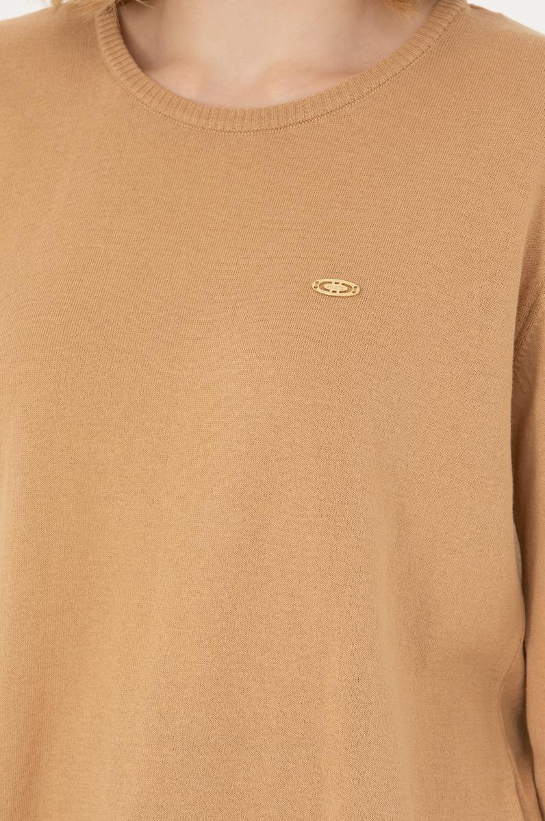 Kadın Kum Bisiklet Yaka Basic Kazak