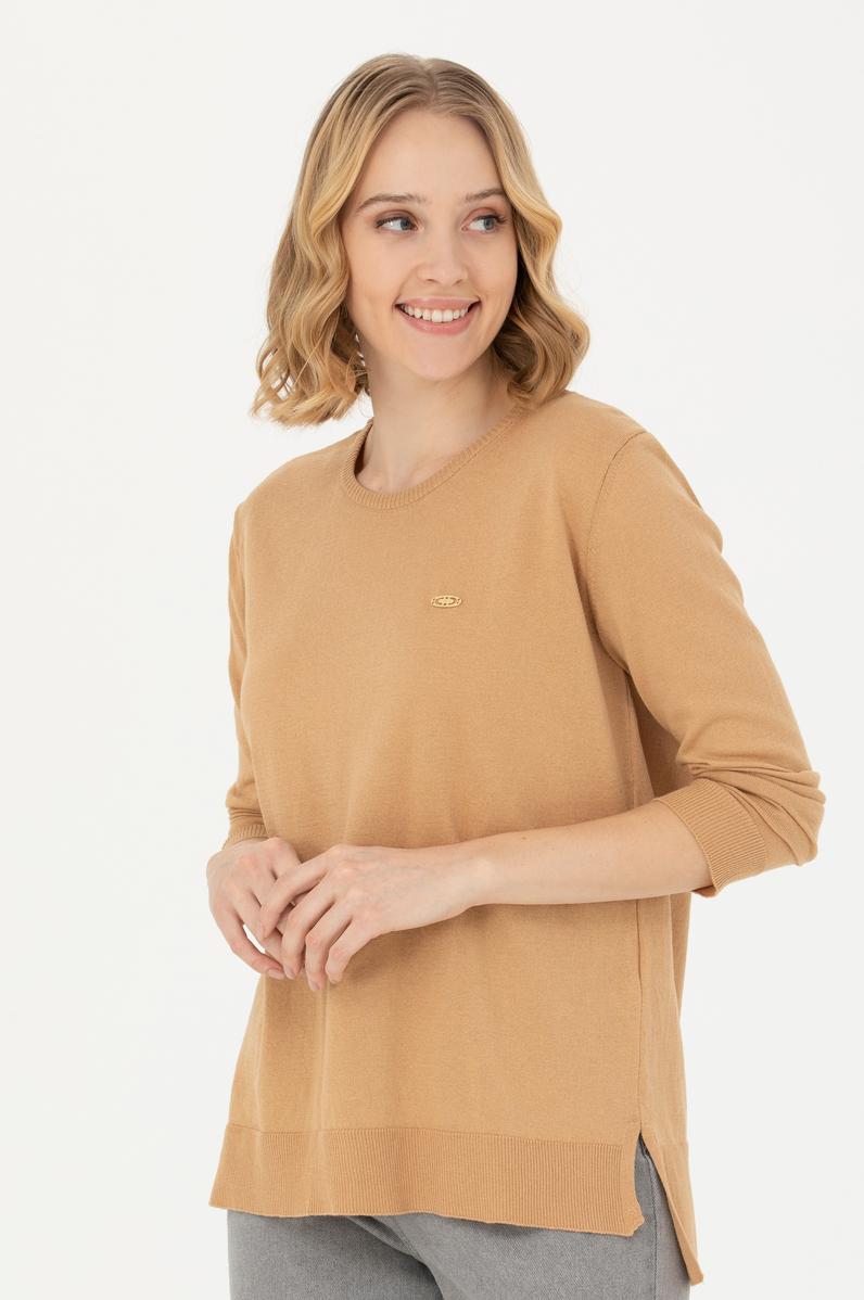 Kadın Kum Bisiklet Yaka Basic Kazak