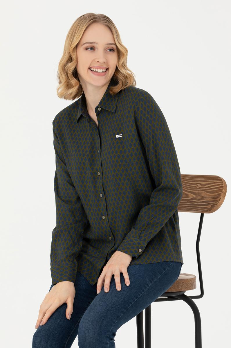 Kadın Haki Uzun Kollu Gömlek