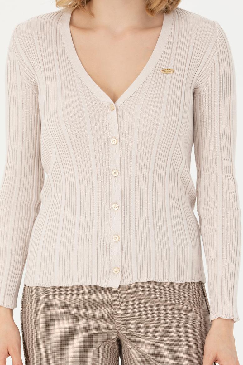 Kadın Krem Basic Triko Hırka - 50276235032