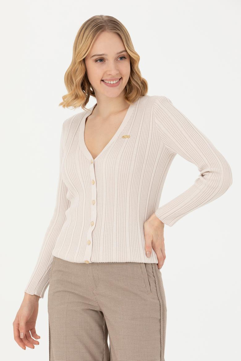 Kadın Krem Basic Triko Hırka - 50276235032