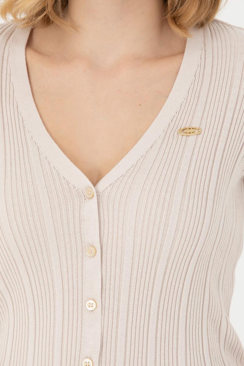 Kadın Krem Basic Triko Hırka - 50276235032