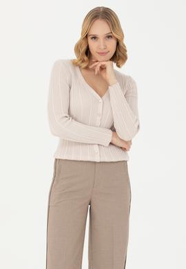 Kadın Krem Basic Triko Hırka - 50276235032