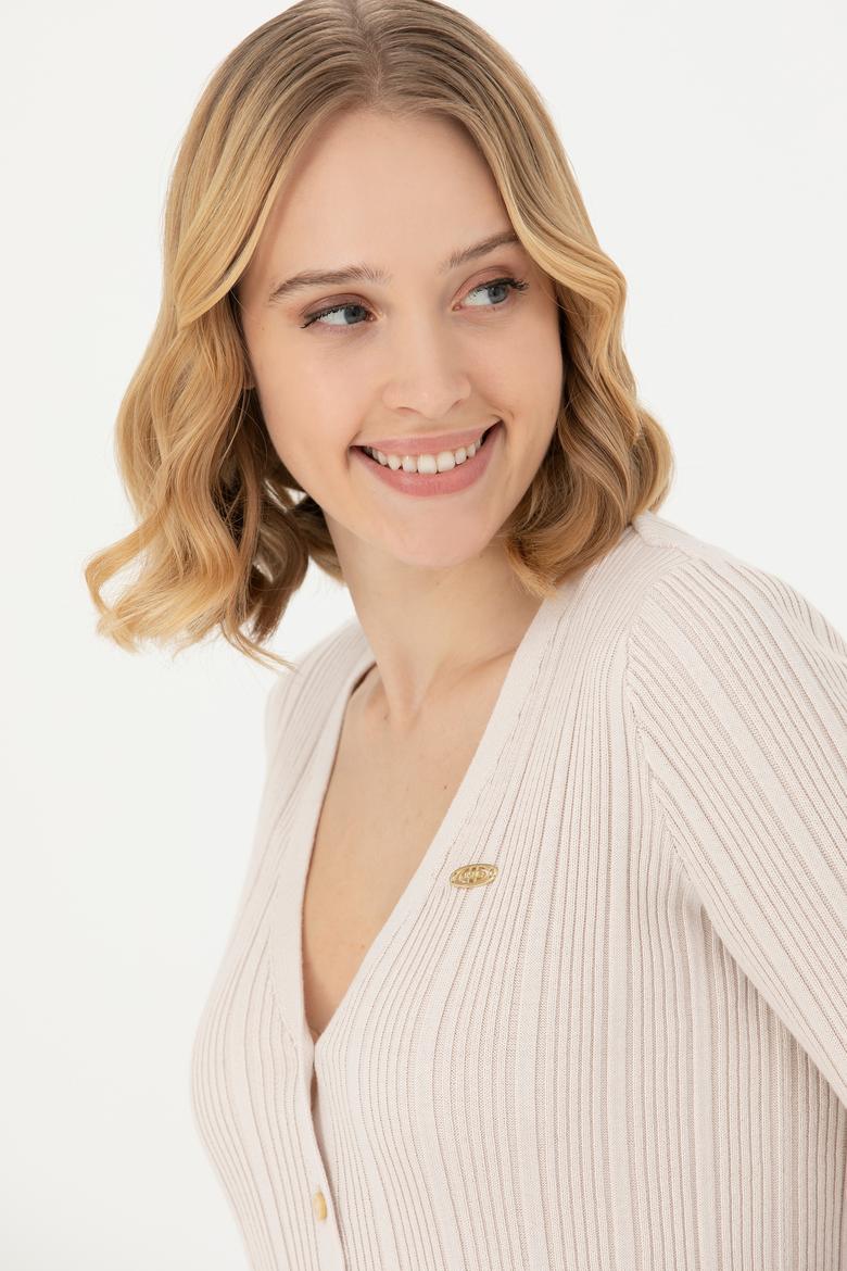 Kadın Krem Basic Triko Hırka - 50276235032