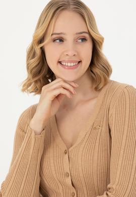 Kadın Kum Melanj Basic Triko Hırka - 50276235037