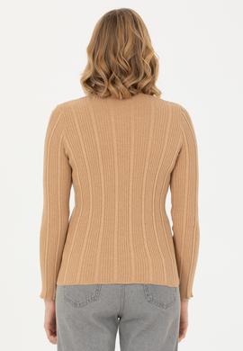 Kadın Kum Melanj Basic Triko Hırka - 50276235037