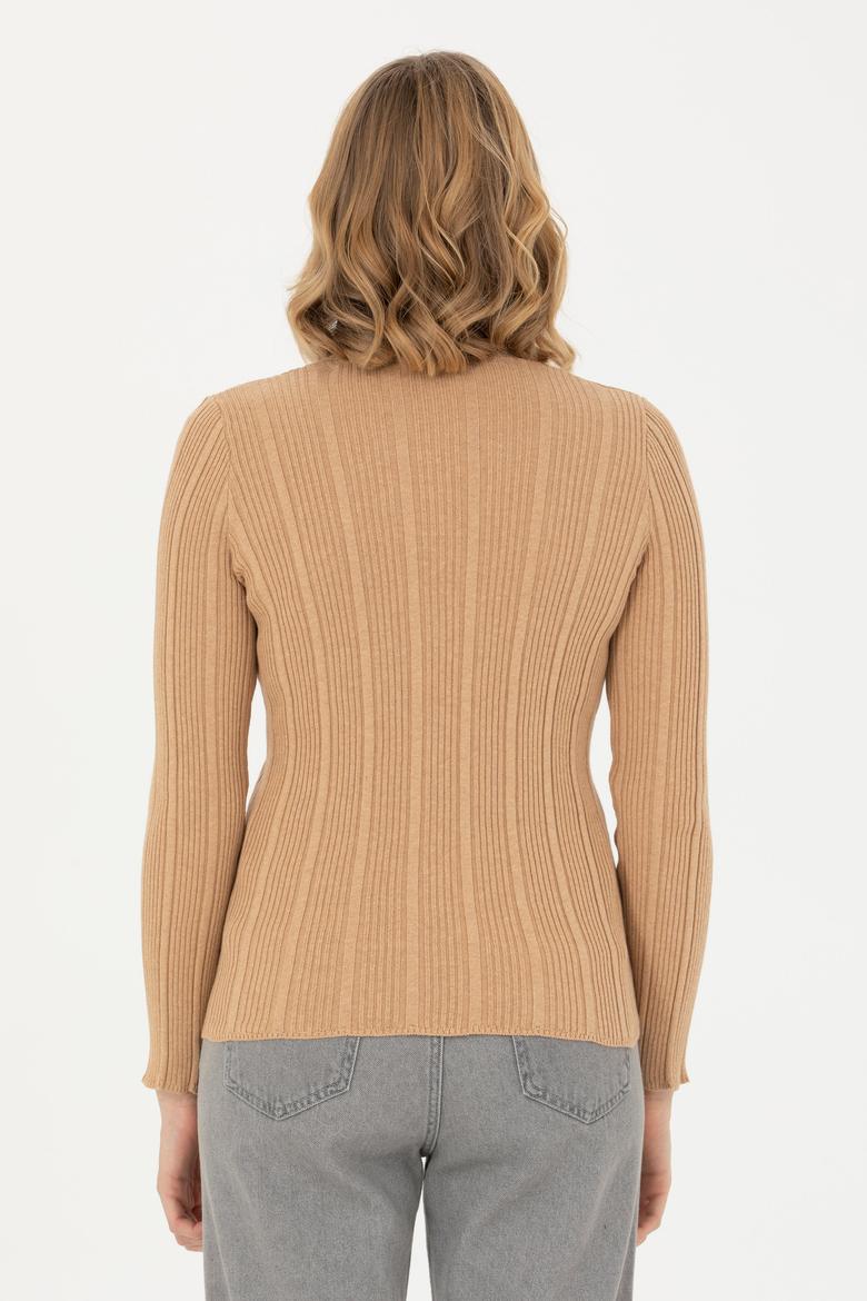 Kadın Kum Melanj Basic Triko Hırka - 50276235037