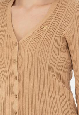 Kadın Kum Melanj Basic Triko Hırka - 50276235037