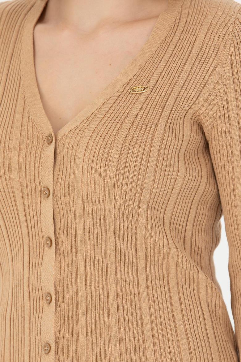 Kadın Kum Melanj Basic Triko Hırka - 50276235037